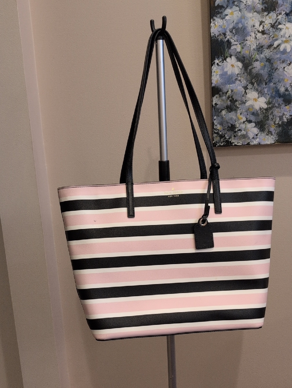 Striped Pink White and Black Kate Spade Tote Bag - Women